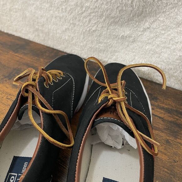 Polo Ralph Lauren Vaughn Mens Shoes 13D Black Canvas Leather Lace Preppy Low Top - Picture 15 of 16
